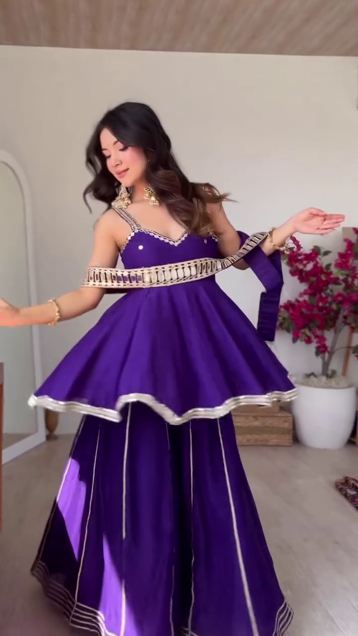 Regal Purple Peplum Sharara Set