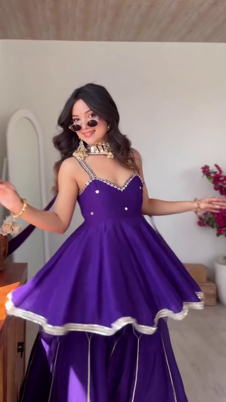 Regal Purple Peplum Sharara Set