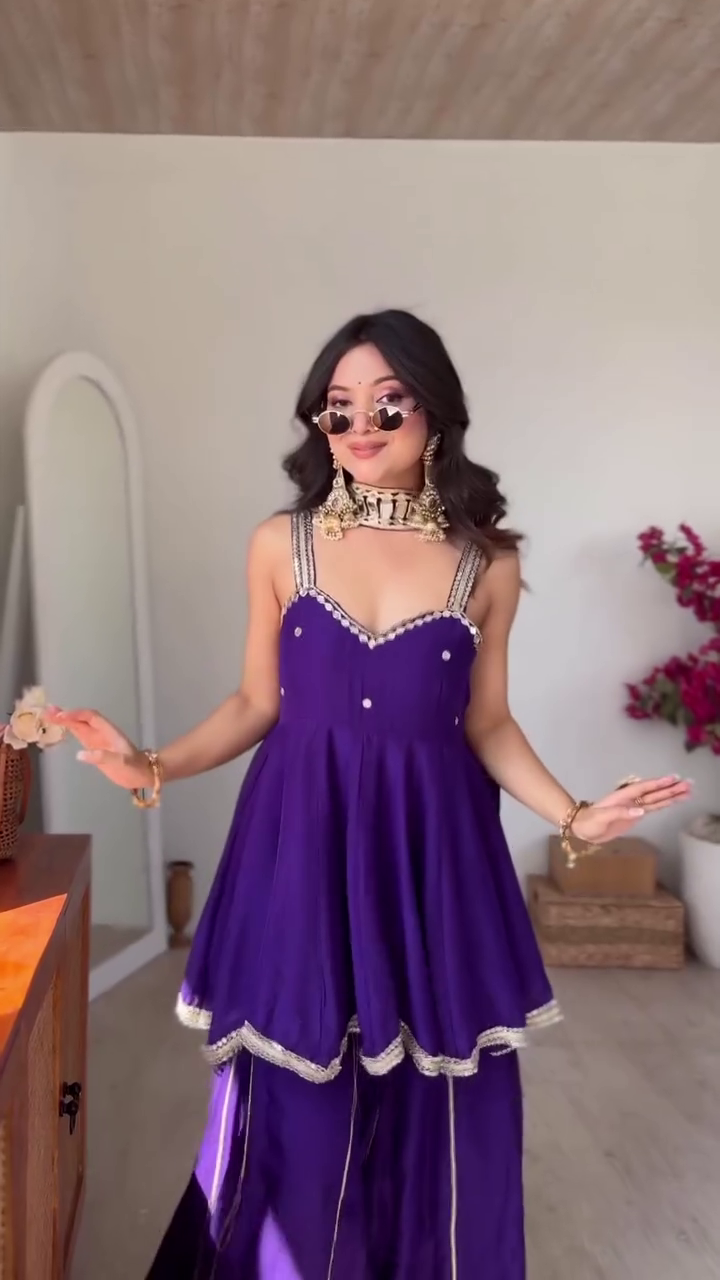 Regal Purple Peplum Sharara Set