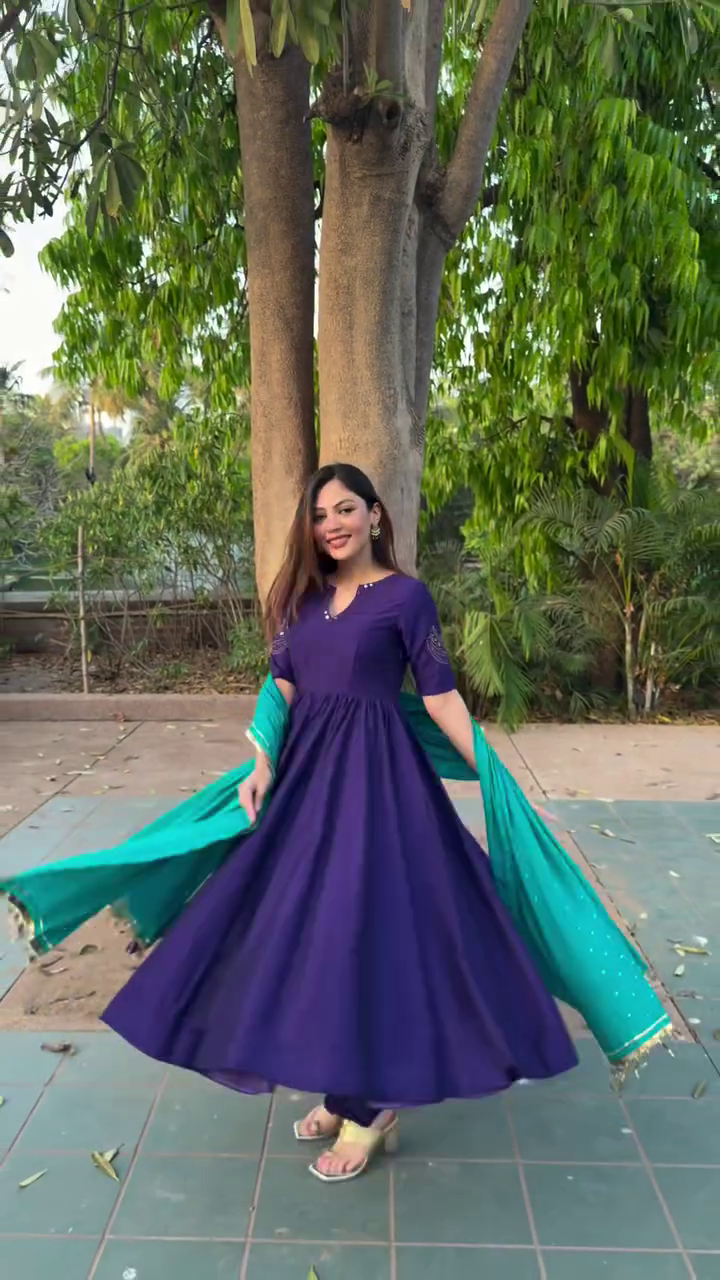 Indigo Anarkali with Teal Dupatta