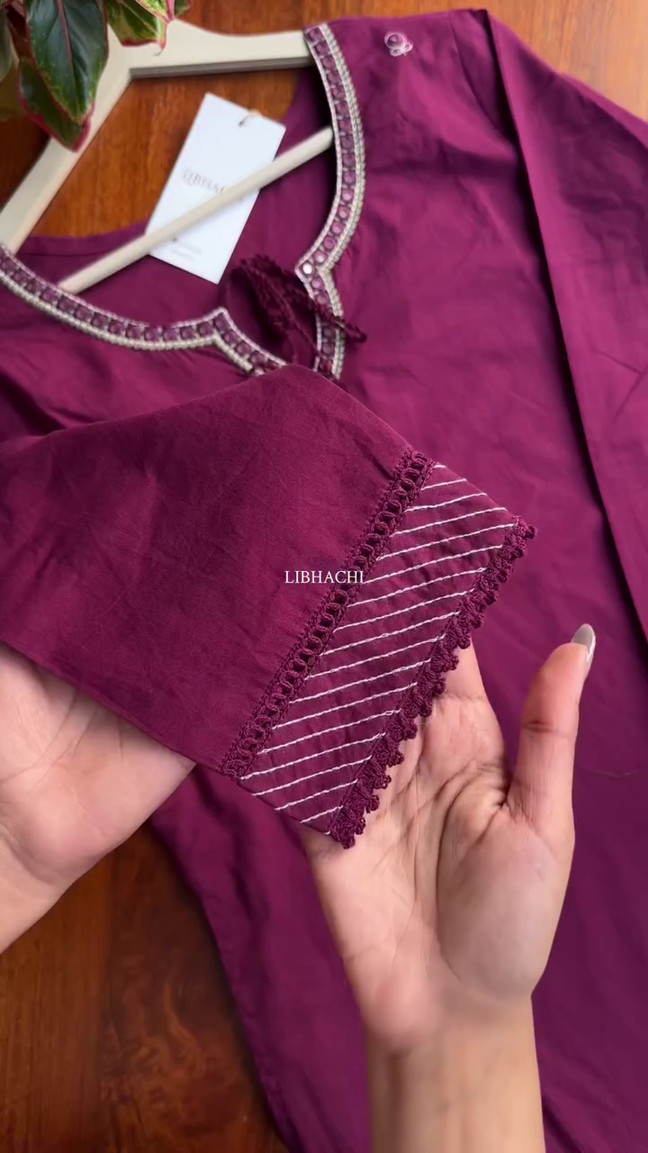 Wine Embroidered Kurta Set
