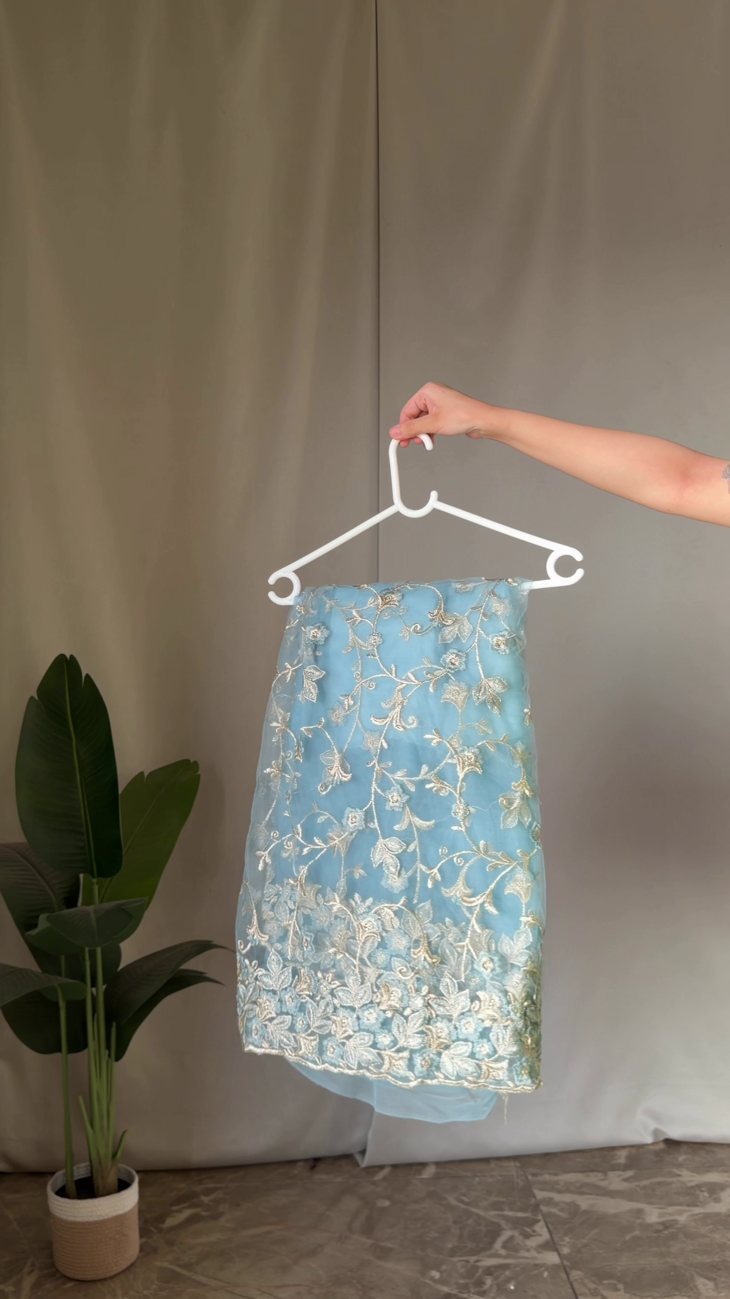 Sky Blue Embroidered Organza Dupatta