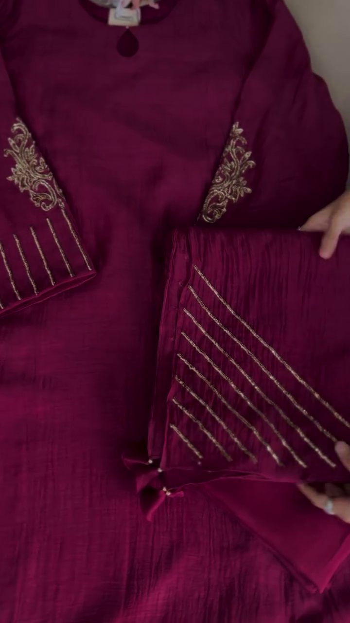 Wine Silk Kurta Set