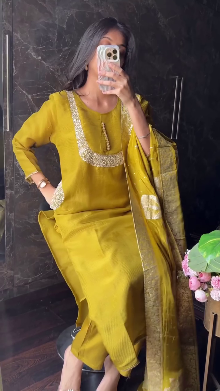 Mustard Silk Suit with Dupatta