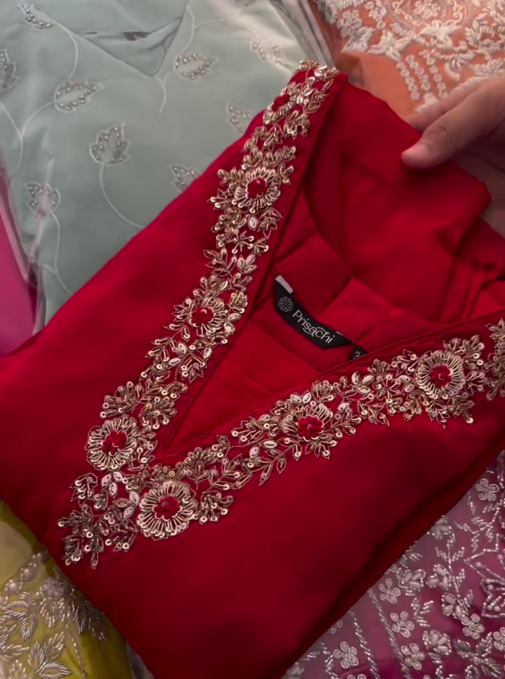 Ruby Red Embroidered Kurta Set