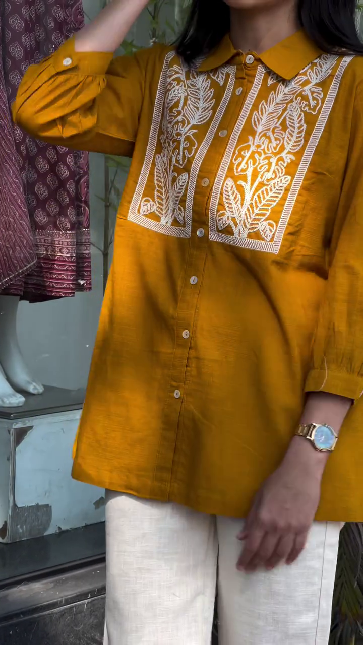 Mustard Embroidered Shirt Top
