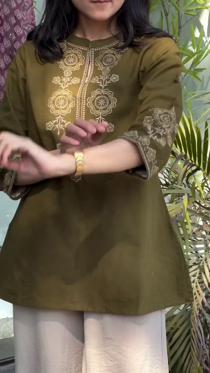 Mustard Embroidered Shirt Top