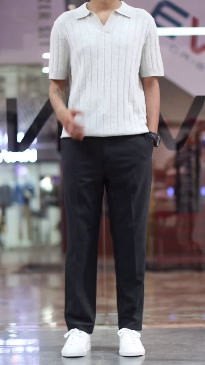 Navy Ribbed Polo T-Shirt