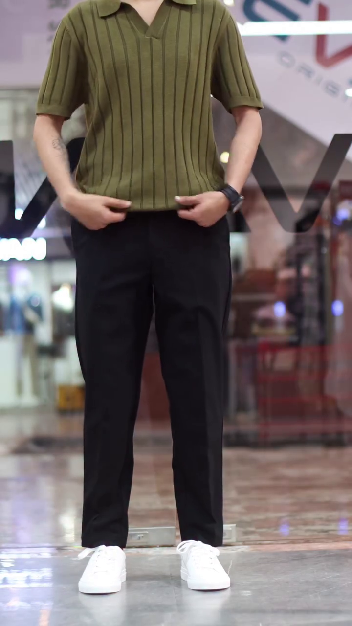 Navy Ribbed Polo T-Shirt