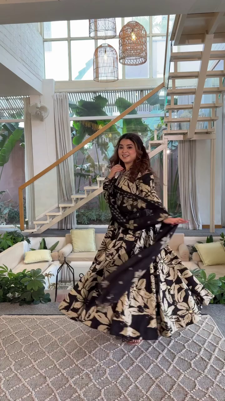Noir Floral Anarkali Set