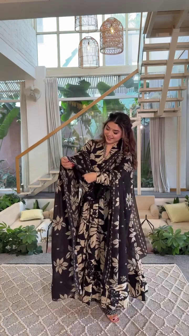 Noir Floral Anarkali Set