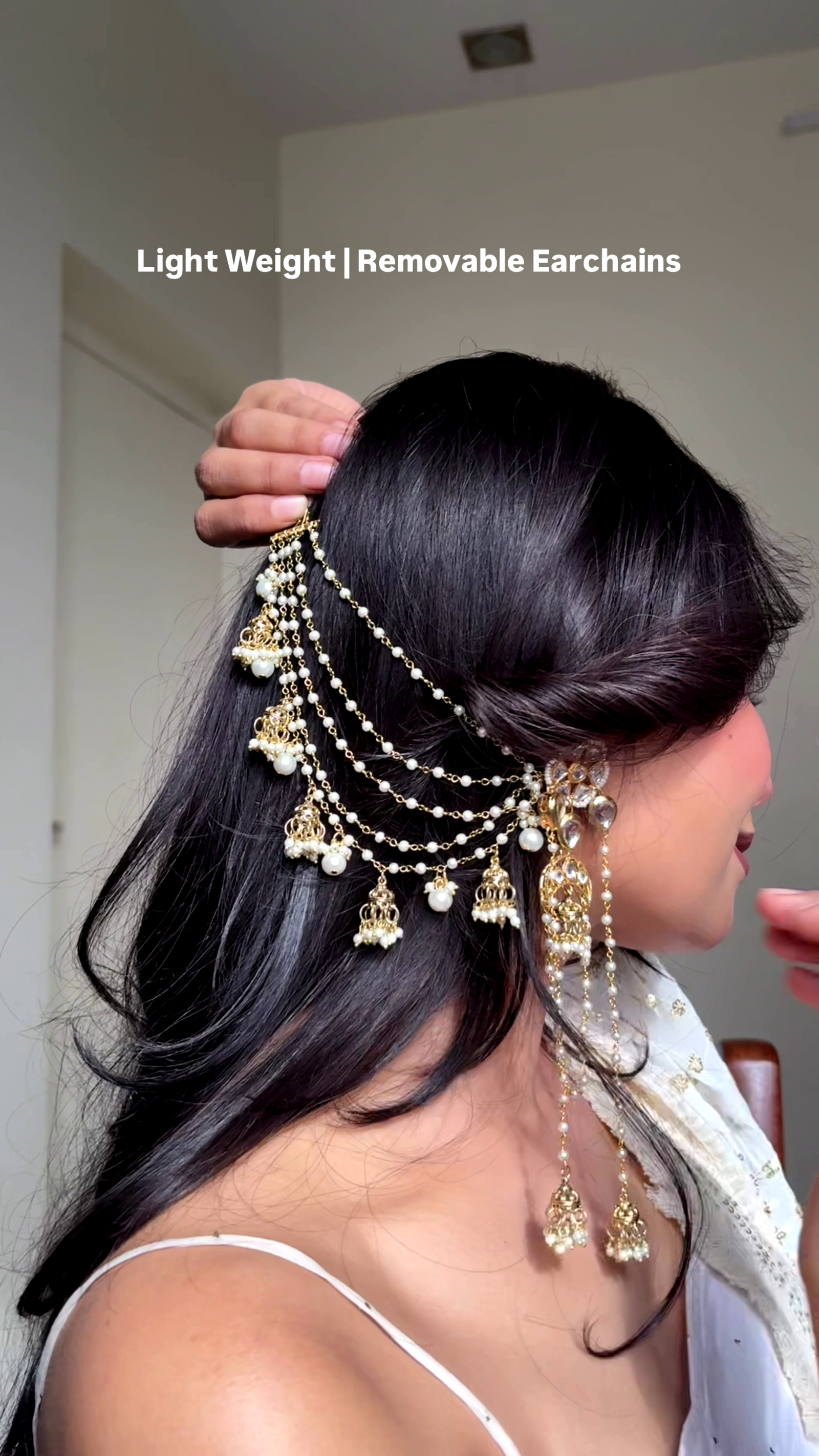 Regal Pearl Ear Chain Earrings