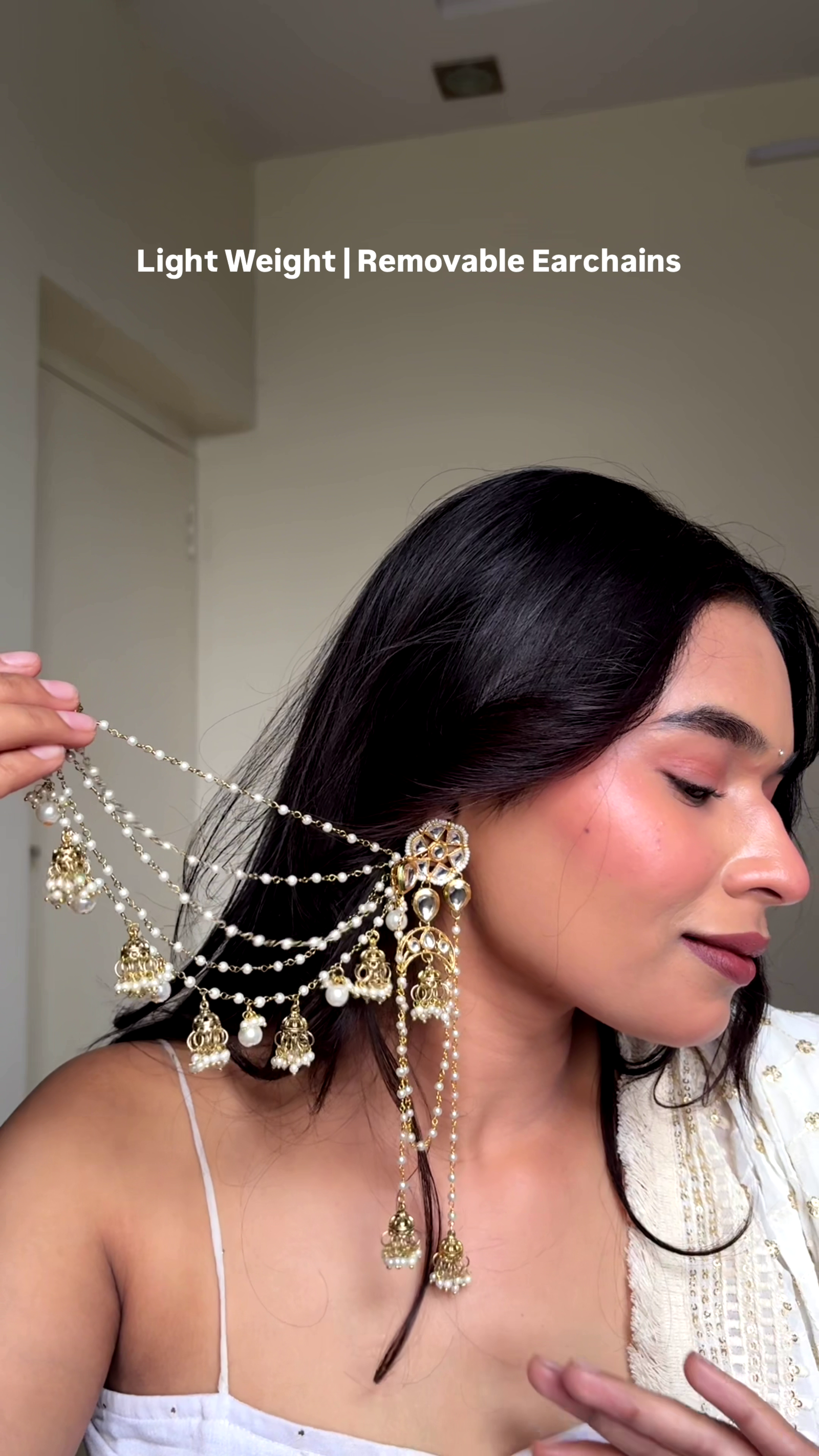 Regal Pearl Ear Chain Earrings