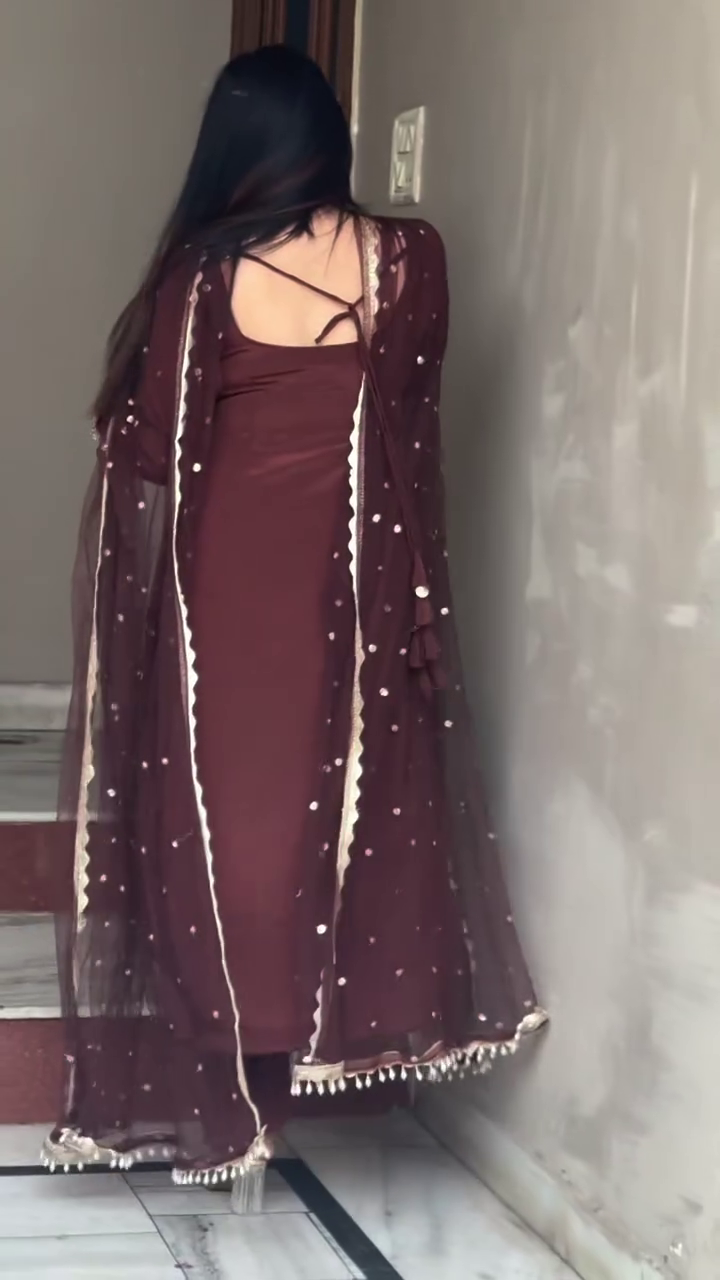 Mocha Elegance Embroidered Suit Set