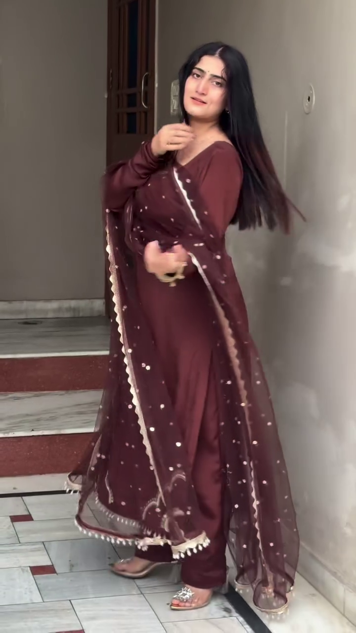 Mocha Elegance Embroidered Suit Set