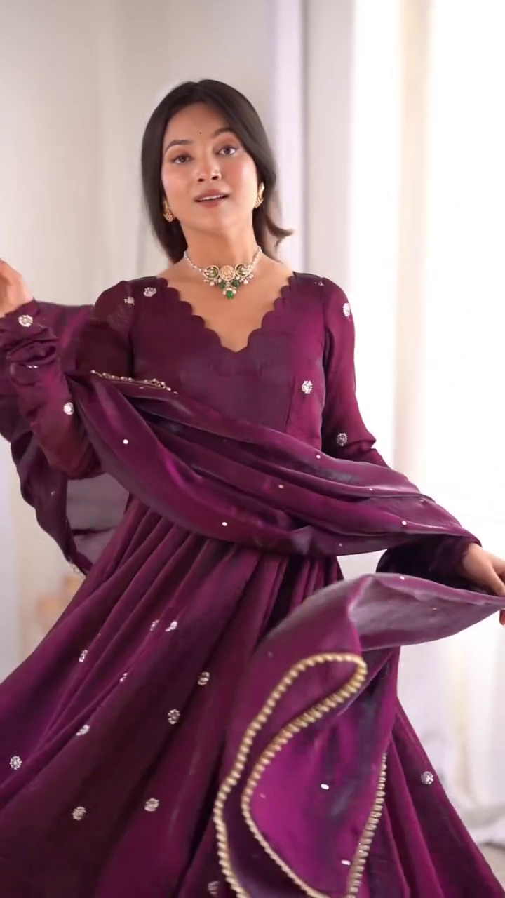 Wine Dream Twirl Anarkali Set