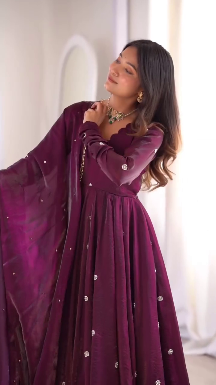 Wine Dream Twirl Anarkali Set