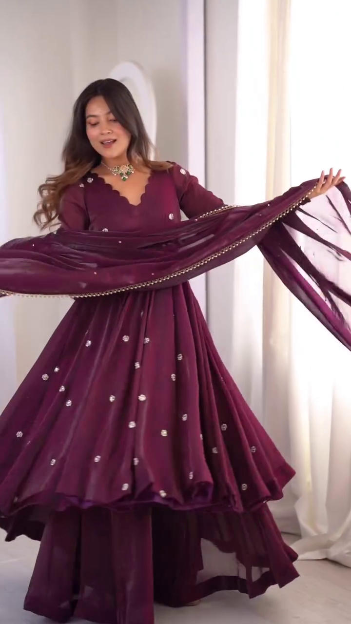 Wine Dream Twirl Anarkali Set