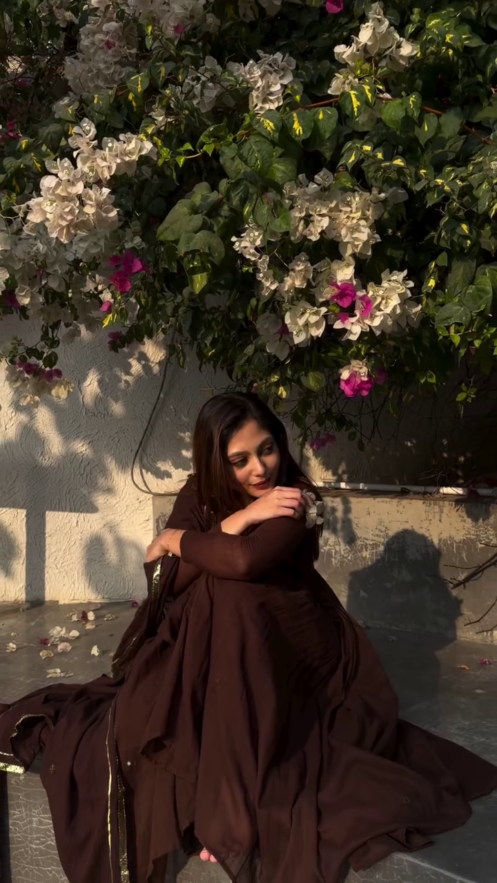 Midnight Cocoa Elegance Anarkali Kurti