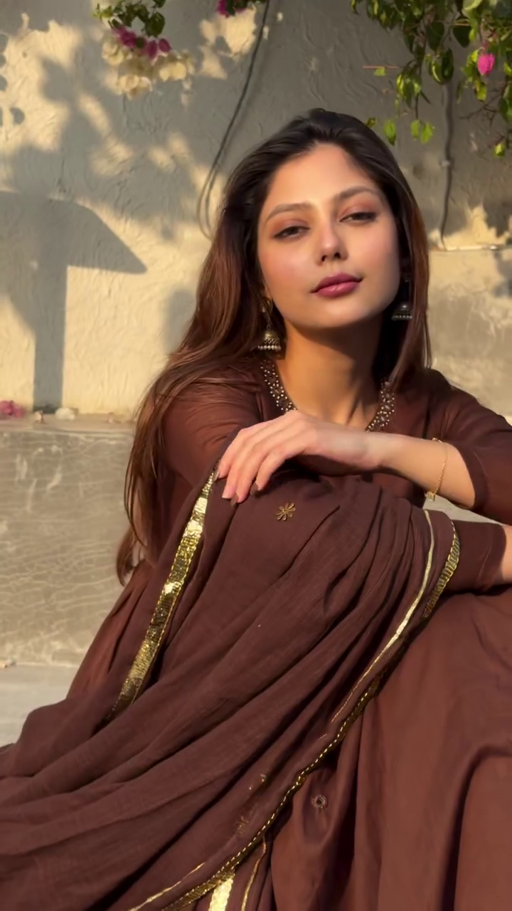 Midnight Cocoa Elegance Anarkali Kurti