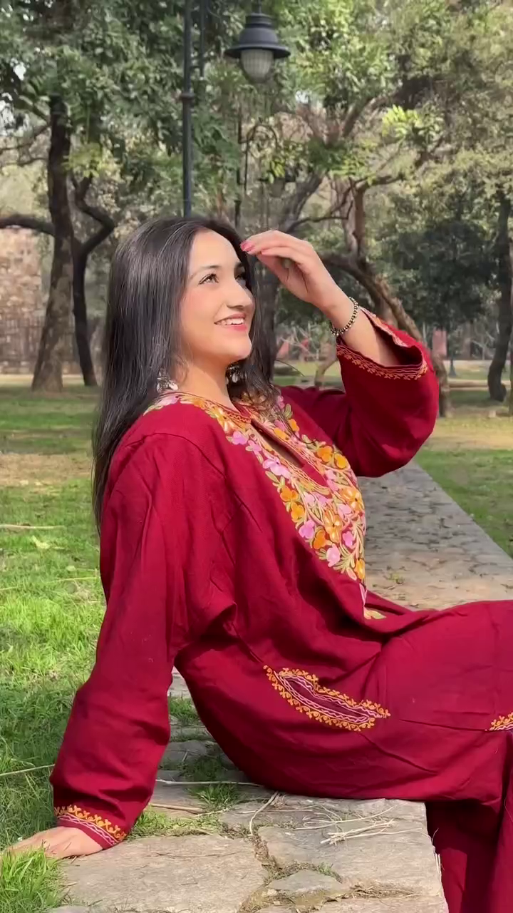 Crimson Bloom Embroidered Kurta