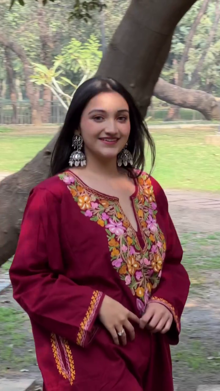 Crimson Bloom Embroidered Kurta