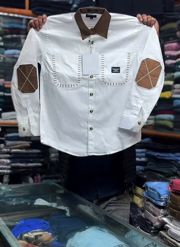 Classic White Contrast Shirt with Patch Detailing – Smart Statement Wear