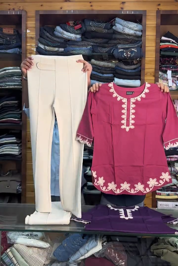 Elegant Ethnic Co-Ord Set – Embroidered Kurti with Classic Trousers