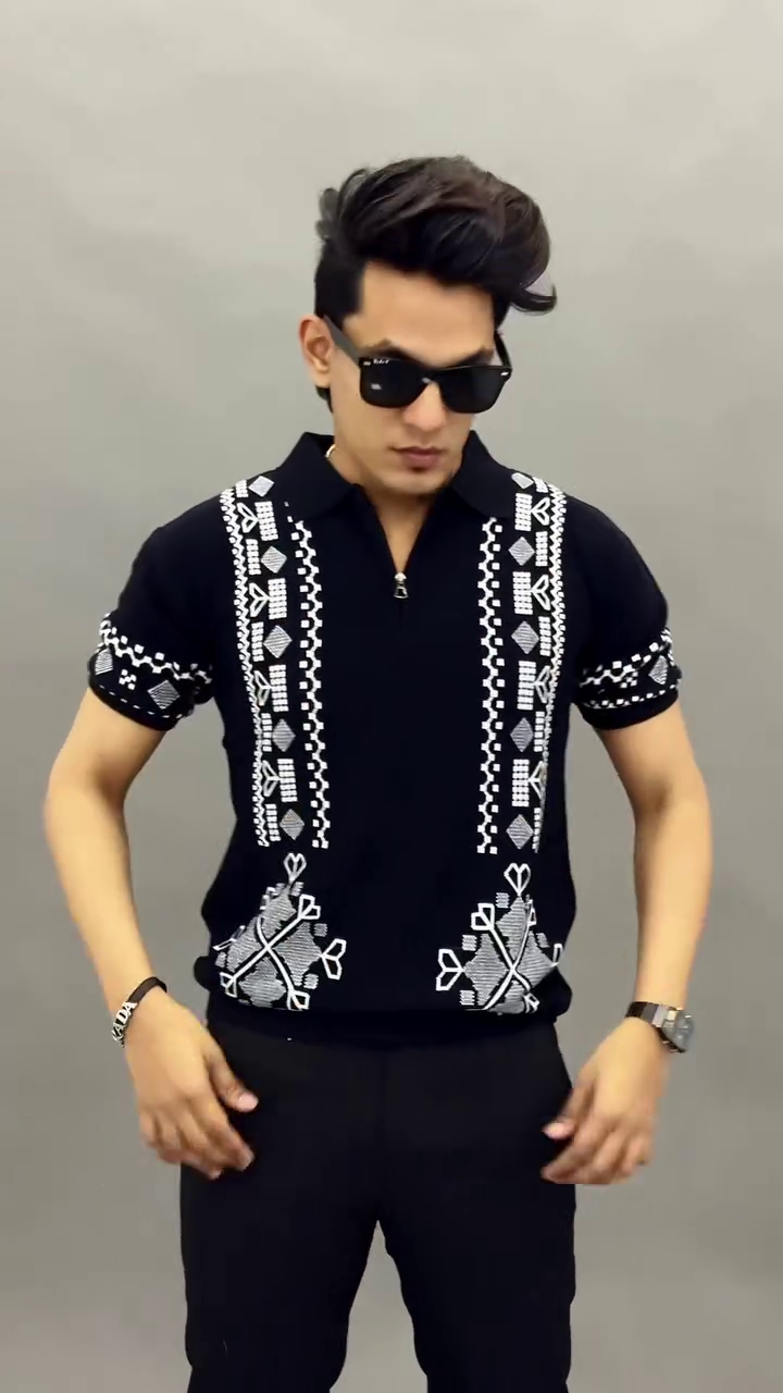 Black Designer Knit Polo