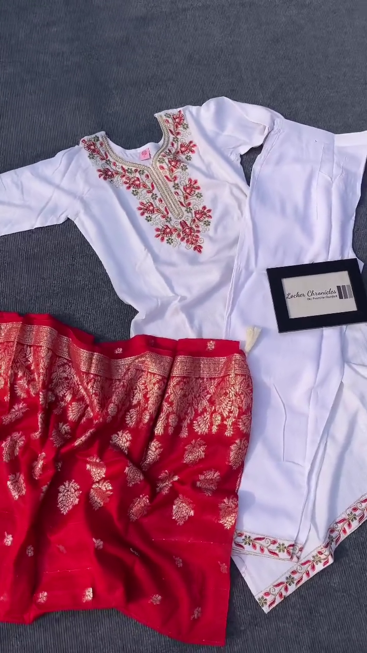 Elegant White & Red Festive Suit Set