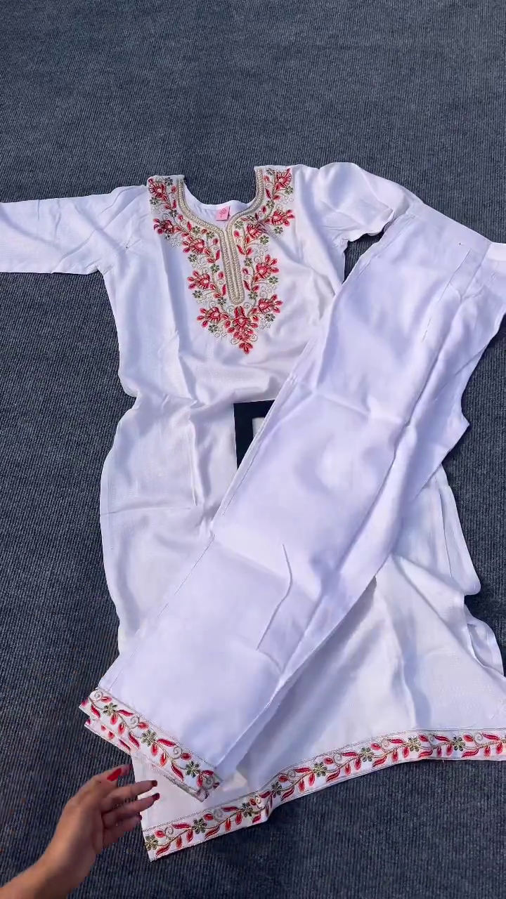 Elegant White & Red Festive Suit Set
