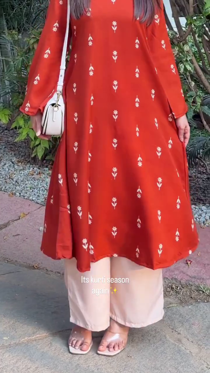 Orange Printed Kurti Set