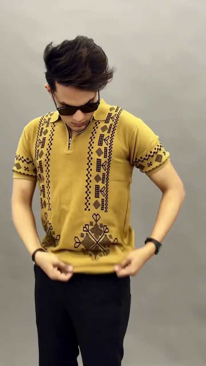 Black Embroidered Zip Polo T-Shirt