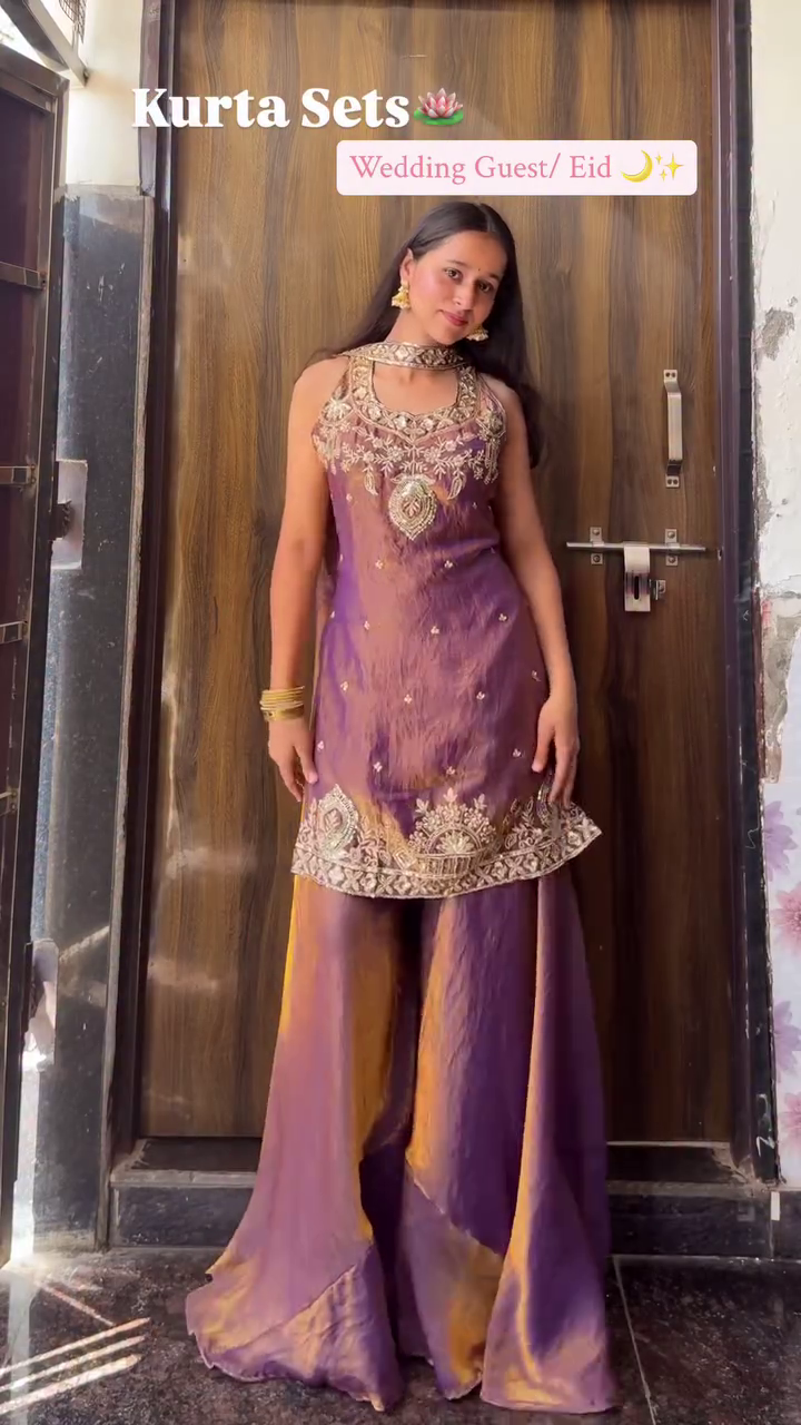 Purple Embroidered Kurta Set for Wedding & Eid