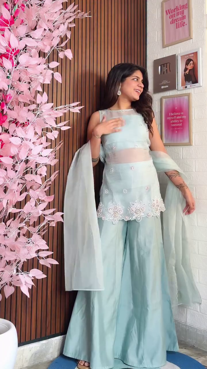 Chic Mint Kurta Palazzo Set for Every Celebration