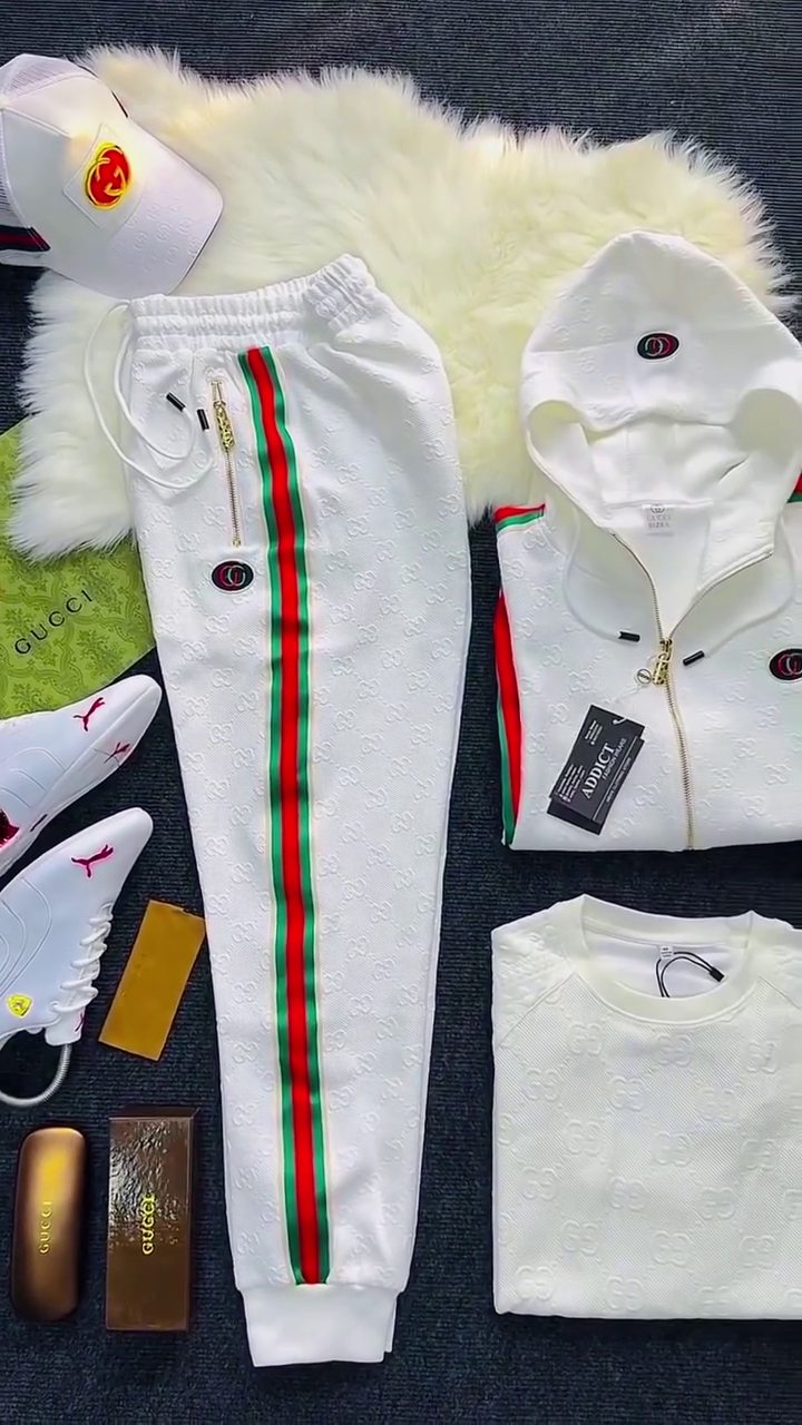 Premium White Tracksuit with Signature Stripe