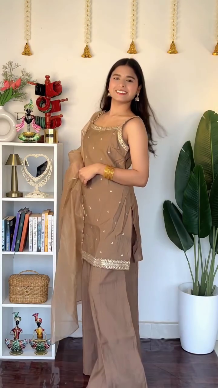 Classic Brown Kurta Palazzo Set with Dupatta
