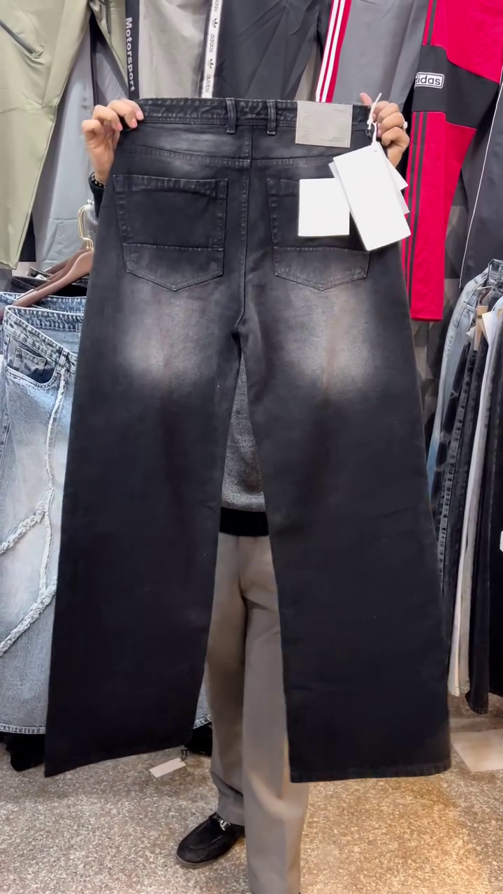 Washed Black Wide-Leg Denim Jeans