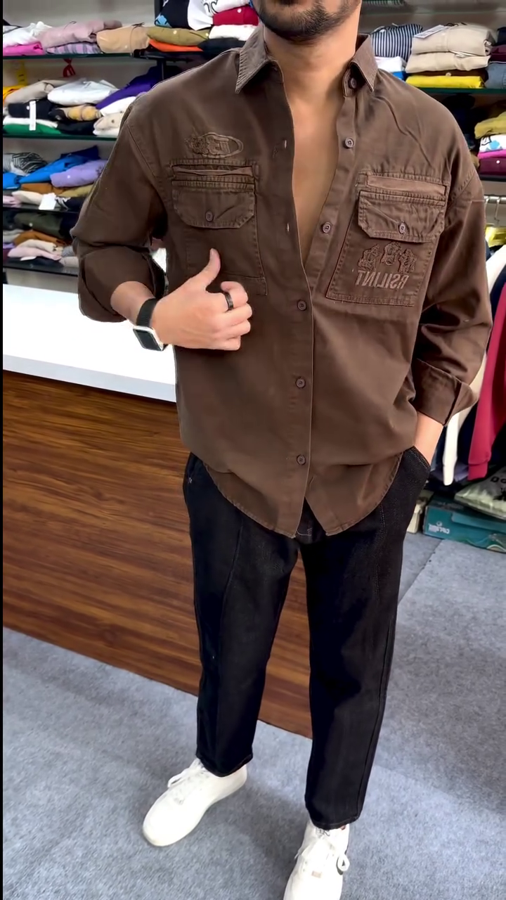 Rugged Brown Utility Shirt (Men)