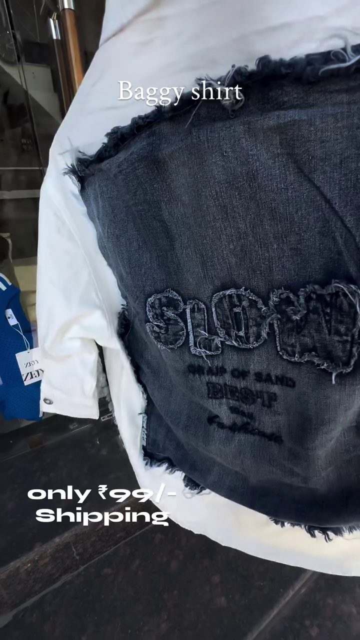 Trendy Denim Patch Baggy Shirt