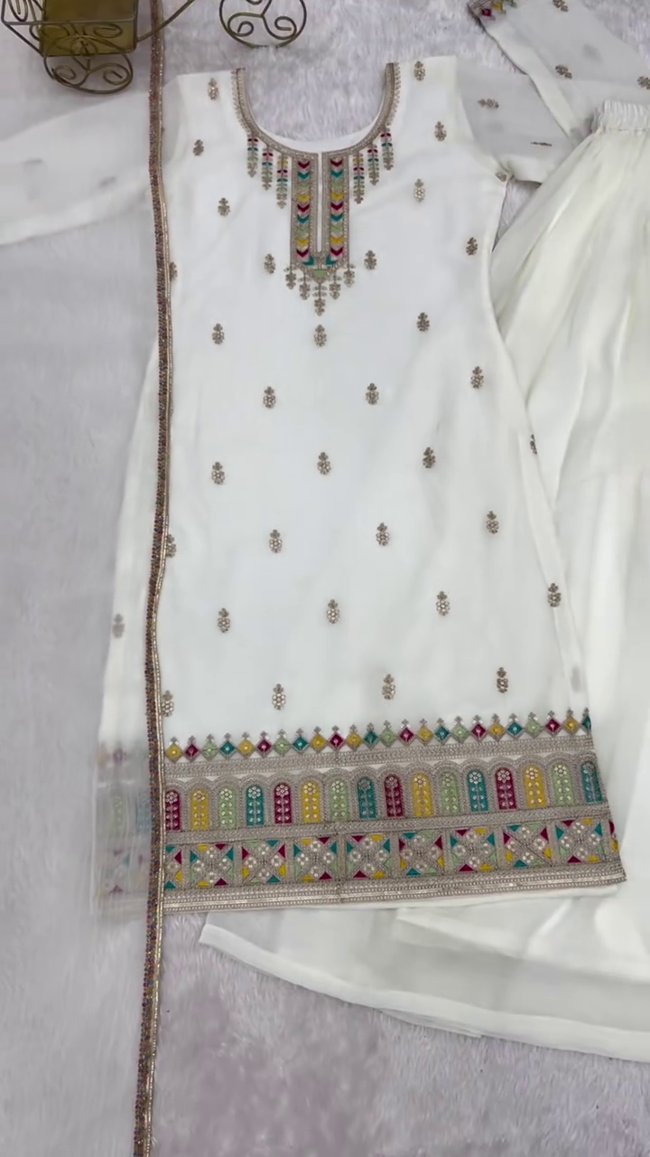 White Embroidered Ethnic Suit Set