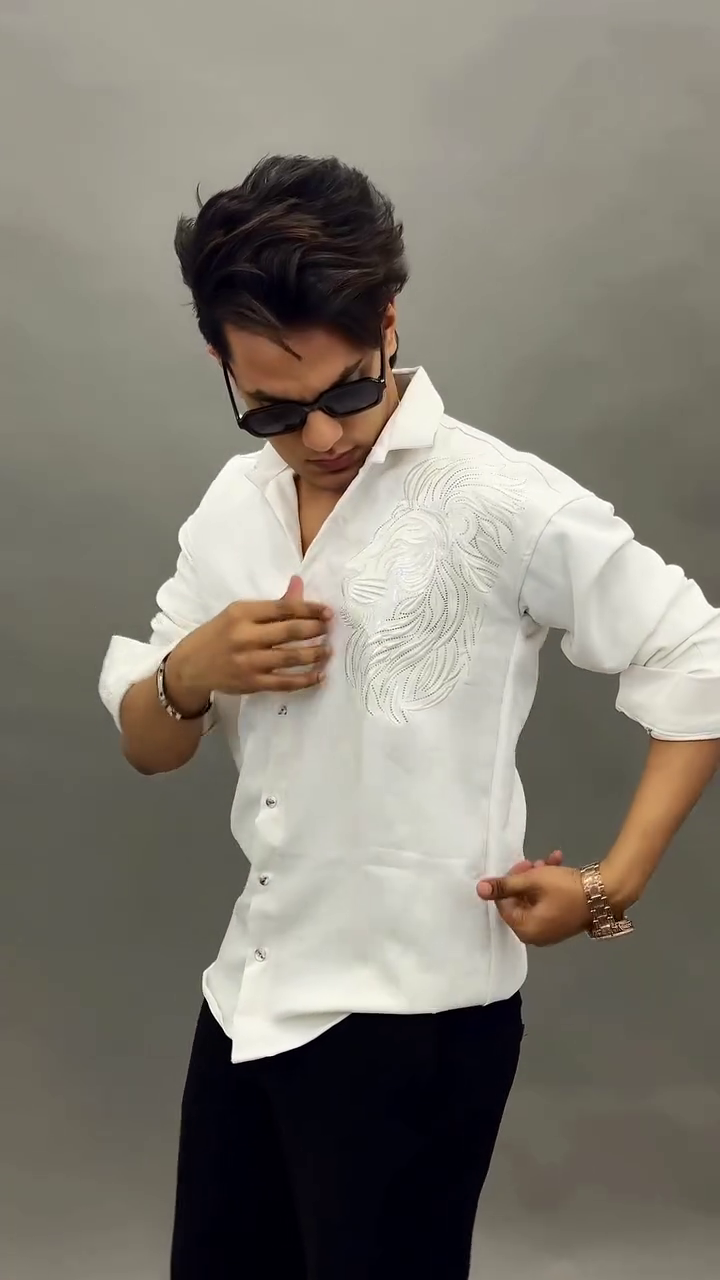 Grey Lion Embroidered Designer Shirt
