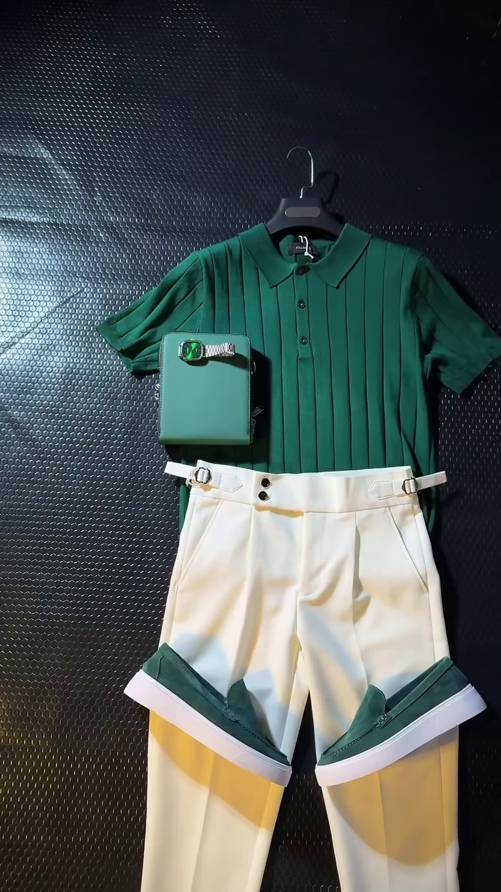 Green Polo & White Trouser Premium Set