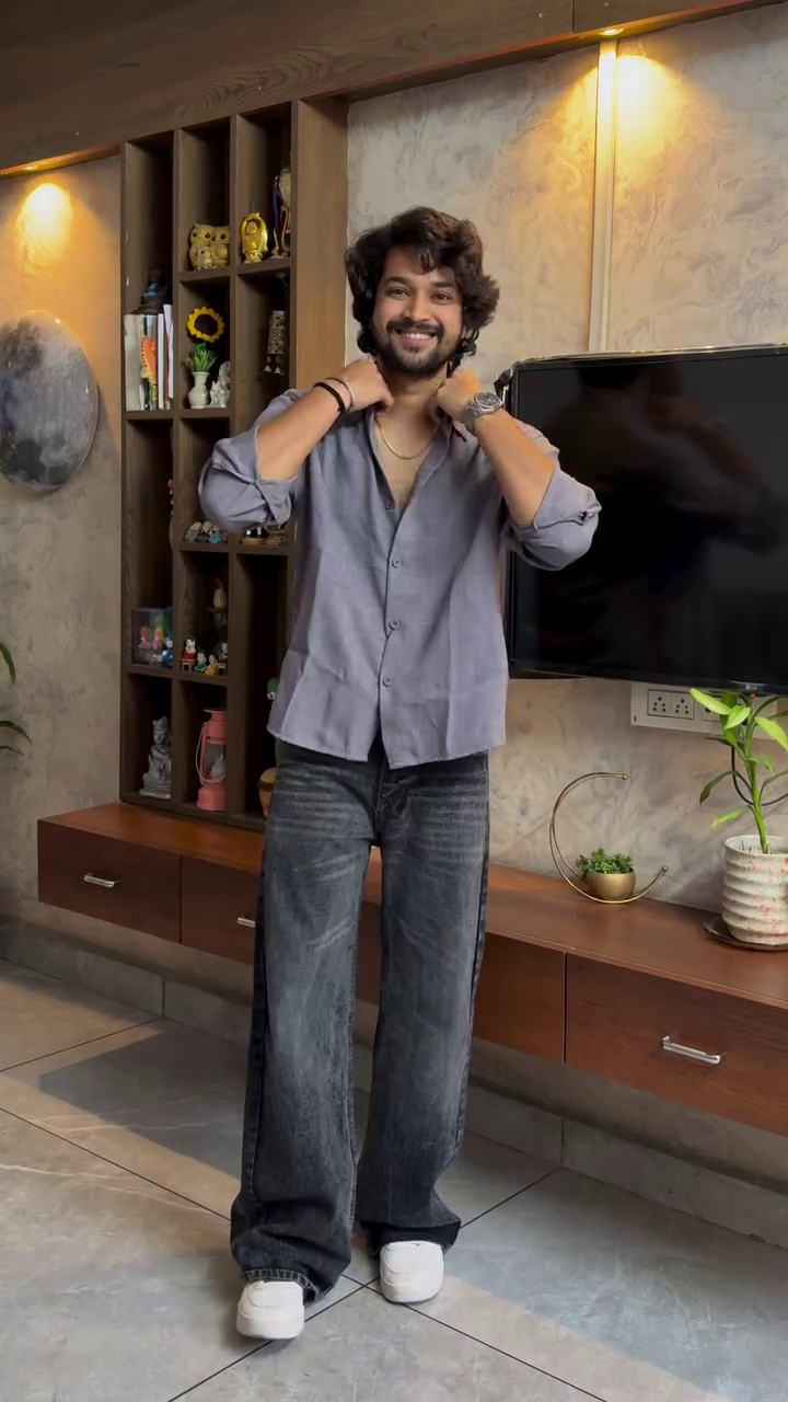 Green Striped Casual Shirt with Baggy Jeans