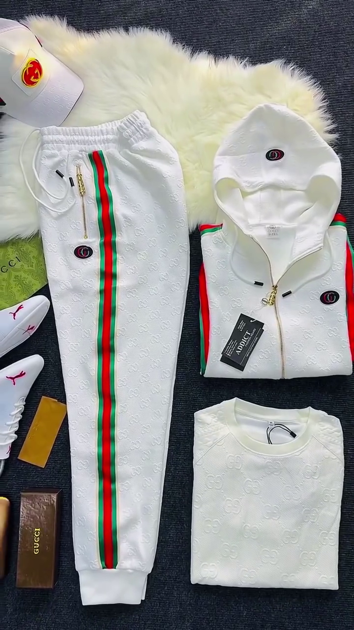 White Luxury Track Pant Set with Accessories