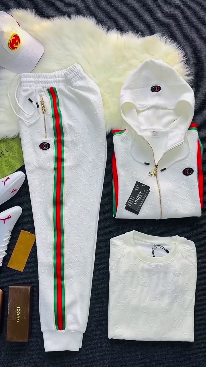 White Luxury Track Pant Set with Accessories