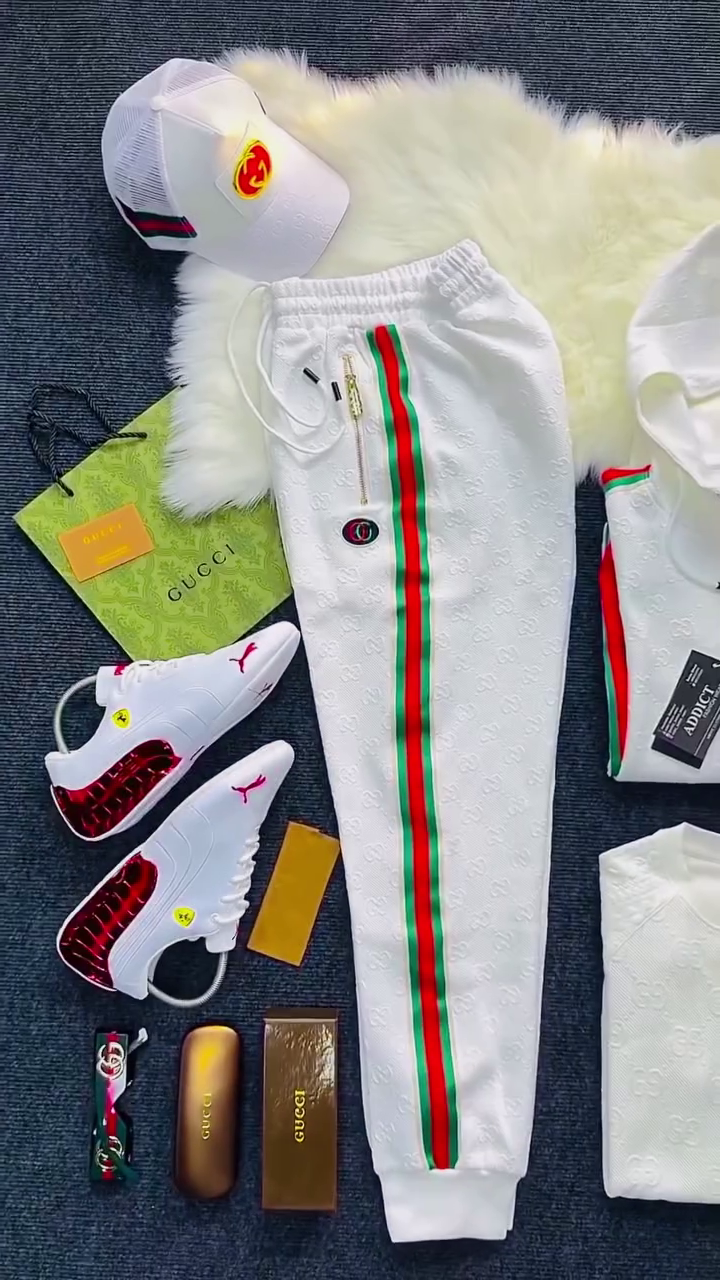 White Luxury Track Pant Set with Accessories