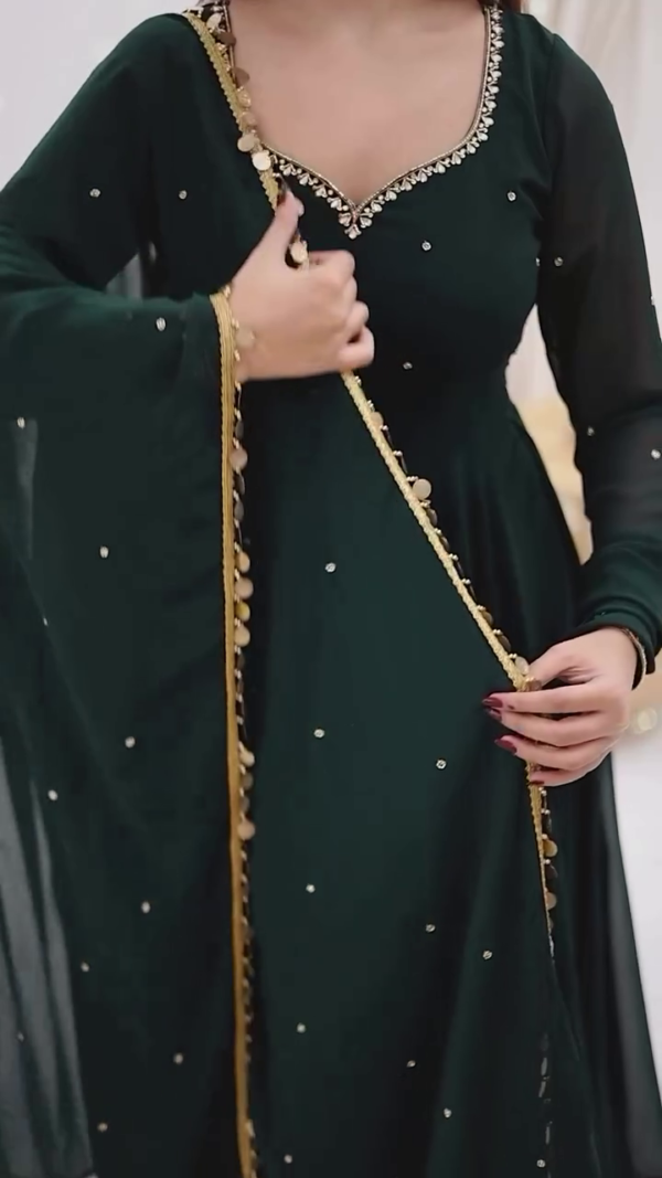 Beautiful trending new design Georgette Gaun and pent with dupatta set for women - Image 2
