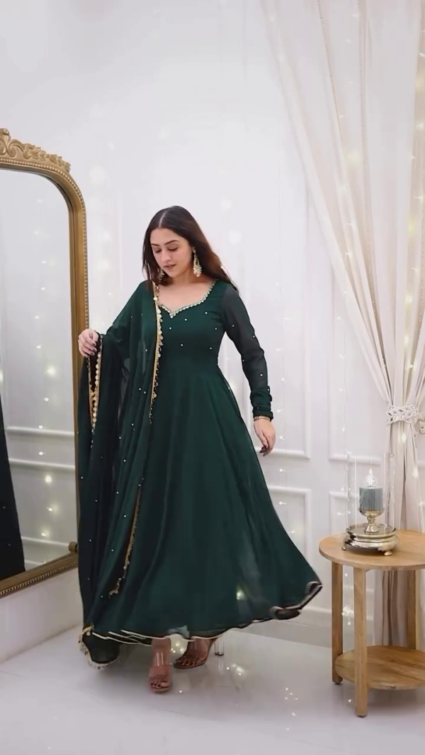 Beautiful trending new design Georgette Gaun and pent with dupatta set for women - Image 8